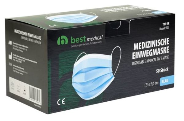 Medizinische Einwegmasken TYP IIR blau & schwarz - best medical